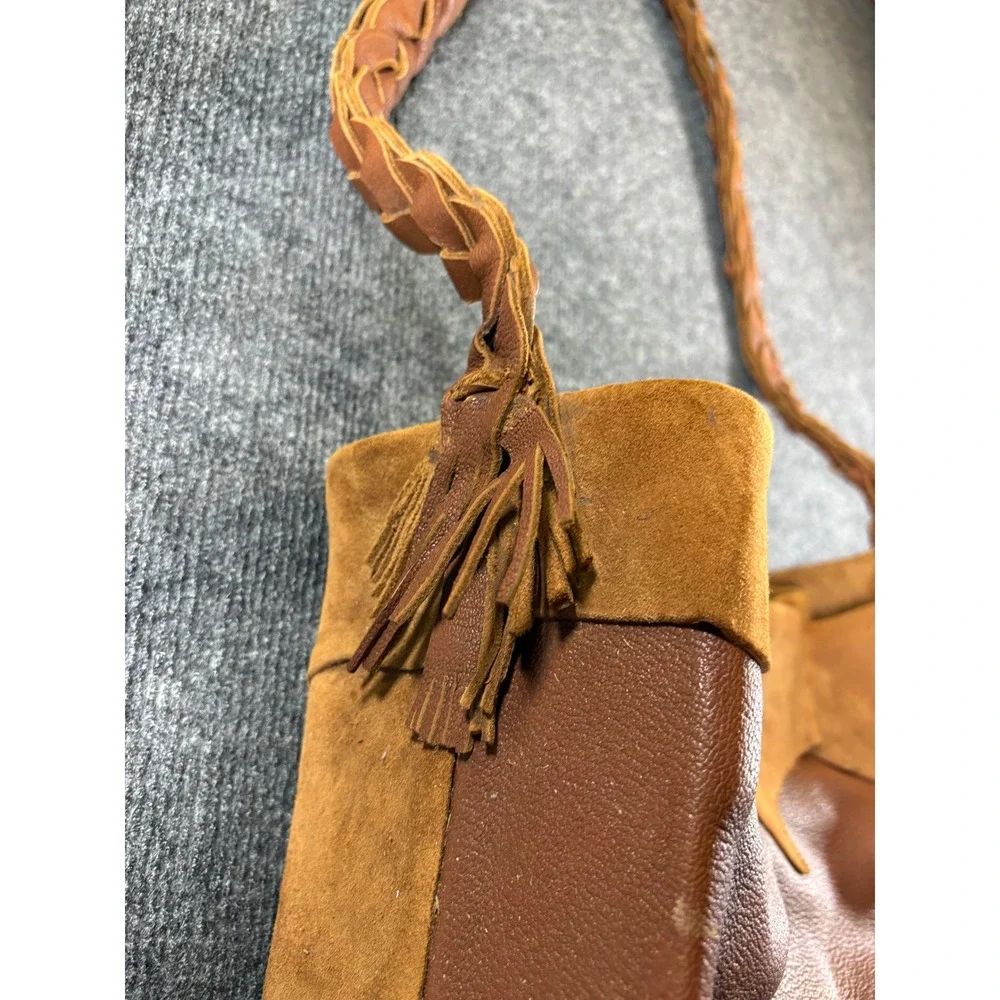 Handmade Leather Suede Hobo Bag Braided Strap Concho Brown Southwestern‎ Boho
